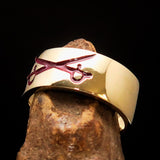 Excellent crafted Men's Cavalry Ring Red Crossed Sabers - Solid Brass - BikeRing4u