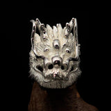 Excellent crafted shiny Men's Animal Ring Male Dragon - Sterling Silver - BikeRing4u