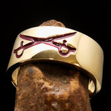 Excellent crafted Men's Cavalry Ring Red Crossed Sabers - Solid Brass - BikeRing4u