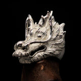 Excellent crafted shiny Men's Animal Ring Male Dragon - Sterling Silver - BikeRing4u