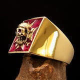 Excellent crafted Men's Pirate Skull Ring red Maltese Cross - Solid Brass - BikeRing4u