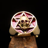 Excellent crafted Men's Biker Ring red Hebrew Skull - Solid Brass - BikeRing4u