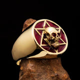 Excellent crafted Men's Biker Ring red Hebrew Skull - Solid Brass - BikeRing4u