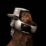 Excellent crafted shiny Men's Sterling Silver Cowboy Skull Ring - BikeRing4u