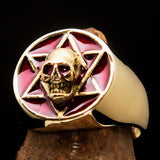 Excellent crafted Men's Biker Ring red Hebrew Skull - Solid Brass - BikeRing4u