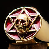 Excellent crafted Men's Biker Ring red Hebrew Skull - Solid Brass - BikeRing4u