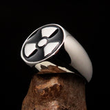 Perfectly crafted Men's Gamer Ring Radioactive Symbol Black - Sterling Silver - BikeRing4u