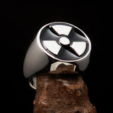 Perfectly crafted Men's Gamer Ring Radioactive Symbol Black - Sterling Silver - BikeRing4u