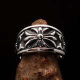 Nicely crafted domed Men's Fleur de Lis Ring Black - Sterling Silver - BikeRing4u