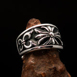 Nicely crafted domed Men's Fleur de Lis Ring Black - Sterling Silver - BikeRing4u