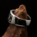 Nicely crafted domed Men's Fleur de Lis Ring Black - Sterling Silver - BikeRing4u