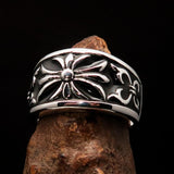 Nicely crafted domed Men's Fleur de Lis Ring Black - Sterling Silver - BikeRing4u