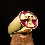 Excellent crafted Men's red Radioactive Skull Ring - Solid Brass - BikeRing4u