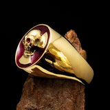 Excellent crafted Men's red Radioactive Skull Ring - Solid Brass - BikeRing4u