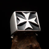 Perfectly crafted Men's Biker Ring Maltese Cross Black - Sterling Silver - BikeRing4u