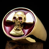 Excellent crafted Men's red Radioactive Skull Ring - Solid Brass - BikeRing4u
