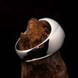 Nicely crafted domed Men's Heptagram Ring Black Heptagon - Sterling Silver - BikeRing4u