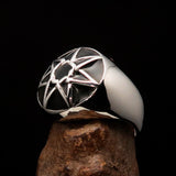 Nicely crafted domed Men's Heptagram Ring Black Heptagon - Sterling Silver - BikeRing4u