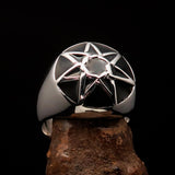 Nicely crafted domed Men's Heptagram Ring Black Heptagon - Sterling Silver - BikeRing4u
