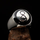 Nicely crafted domed Men's Pool Player Ring Black 8 Eight- Sterling Silver - BikeRing4u