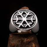 Excellent crafted Men's Winter Ring Black Snowflake - Sterling Silver - BikeRing4u