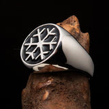 Excellent crafted Men's Winter Ring Black Snowflake - Sterling Silver - BikeRing4u