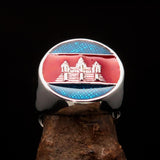 Perfectly crafted Men's round Flag Ring Cambodia - Sterling Silver - BikeRing4u