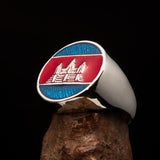 Perfectly crafted Men's round Flag Ring Cambodia - Sterling Silver - BikeRing4u