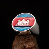 Perfectly crafted Men's round Flag Ring Cambodia - Sterling Silver - BikeRing4u