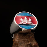 Perfectly crafted Men's round Flag Ring Cambodia - Sterling Silver - BikeRing4u