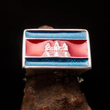 Perfectly crafted Men's rectangle Flag Ring Cambodia - Sterling Silver - BikeRing4u