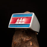 Perfectly crafted Men's rectangle Flag Ring Cambodia - Sterling Silver - BikeRing4u