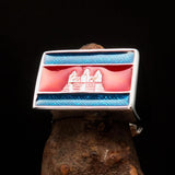 Perfectly crafted Men's rectangle Flag Ring Cambodia - Sterling Silver - BikeRing4u