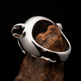 Excellent crafted Men's Teddy Bear Ring - mirror polished Sterling Silver - BikeRing4u