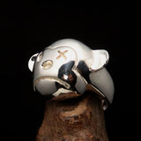 Excellent crafted Men's Teddy Bear Ring - mirror polished Sterling Silver - BikeRing4u