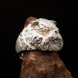Excellent crafted shiny Men's Male Bulldog Ring - Sterling Silver - BikeRing4u