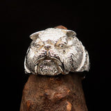 Excellent crafted shiny Men's Male Bulldog Ring - Sterling Silver - BikeRing4u