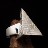 Excellent crafted Men's Ring All Seeing Eye on Pyramid - Sterling Silver - BikeRing4u