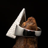 Excellent crafted Men's Ring All Seeing Eye on Pyramid - Sterling Silver - BikeRing4u