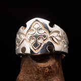 Excellent Crafted shiny Men's Sterling Silver Fleur de Lis Lily Ring - BikeRing4u