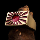 Perfectly crafted Men's Japanese War Flag Ring Red Raising Sun - Solid Brass - BikeRing4u
