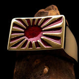 Perfectly crafted Men's Japanese War Flag Ring Red Raising Sun - Solid Brass - BikeRing4u