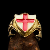 Men's Brass Shield Ring Flag of England Red Cross on White - BikeRing4u