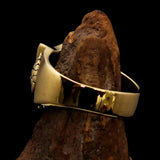 Men's Brass Shield Ring Flag of England Red Cross on White - BikeRing4u