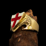 Men's Brass Shield Ring Flag of England Red Cross on White - BikeRing4u