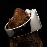 Excellent crafted two tone Men's flying winged Cross Ring - Sterling Silver - BikeRing4u