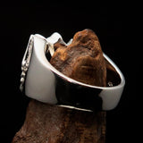 Excellent crafted two tone Men's flying winged Cross Ring - Sterling Silver - BikeRing4u