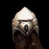 Excellent crafted Men's Falcon Head Ring - Matte Finished Sterling Silver - BikeRing4u