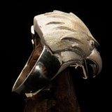 Excellent crafted Men's Falcon Head Ring - Matte Finished Sterling Silver - BikeRing4u