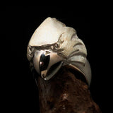 Excellent crafted Men's Falcon Head Ring - Matte Finished Sterling Silver - BikeRing4u